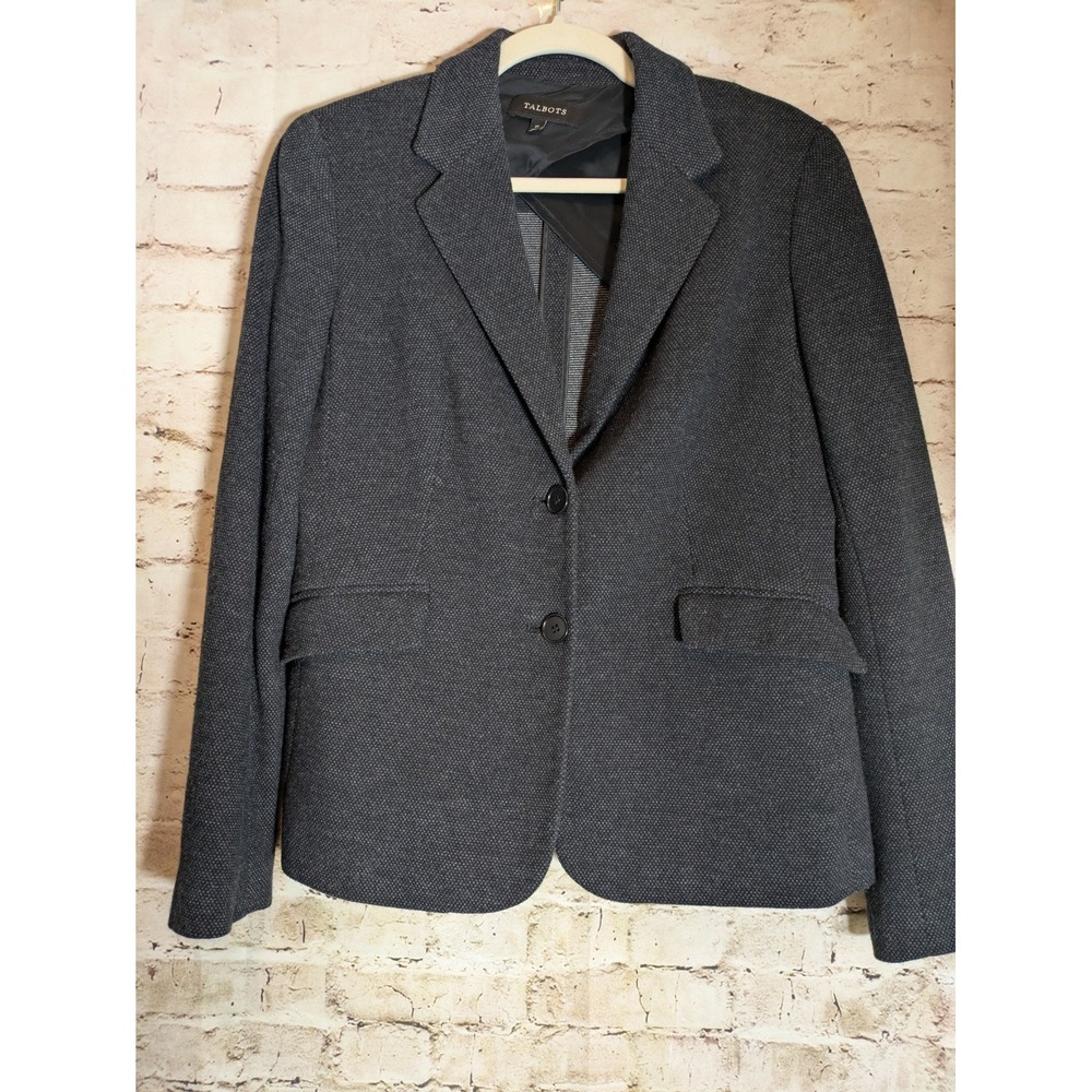 Talbots Tweed Blazer 10 In Charcoal Grey Two Button Heavyweight Office Career